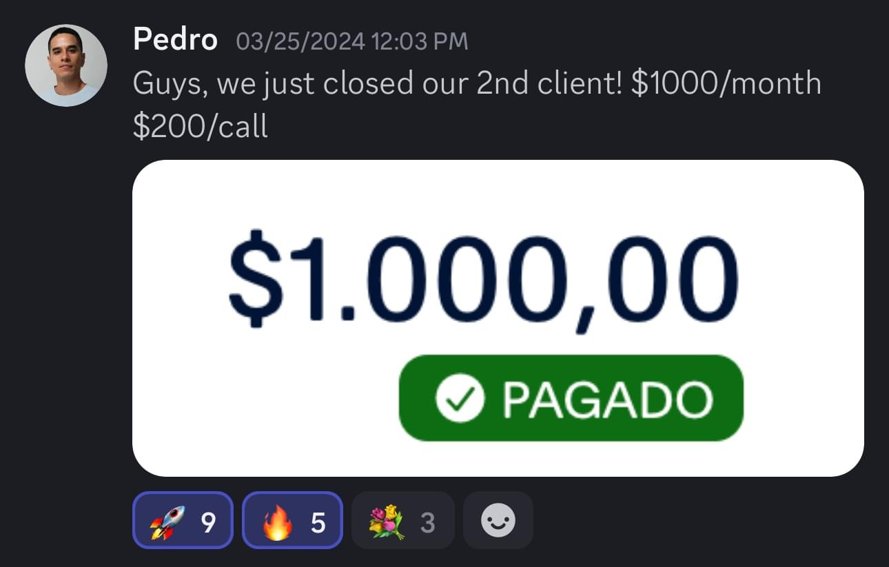 Student result: closed 2nd client, $1000/month paid
